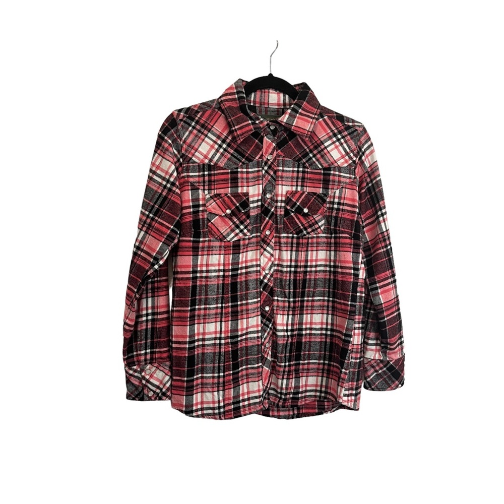 Stillwater Supply Co Pink Black White Pearl Snap Flannel Plaid Shirt Womens Sz S
